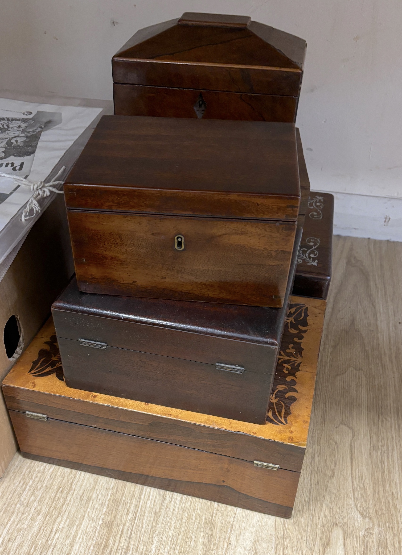 Nine various Victorian wood boxes